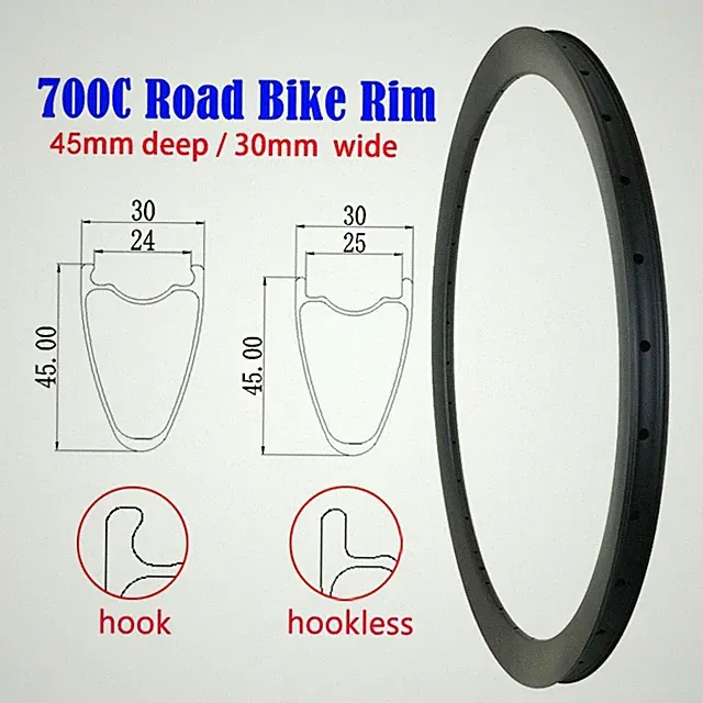 1 Pcs 700c Gravel Bicycle Carbon Rim 45mm Depth 30mm Out Width Symmetry Tubeless