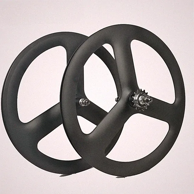 20 Inch 451 Carbon Fixed Gear Road Bike Wheelset 3 Spoke 23mm Wide Clincher