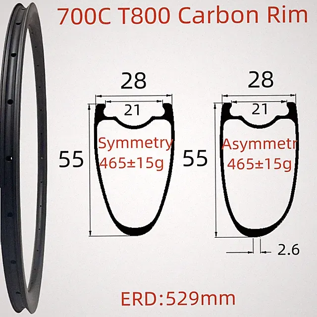 700C Gravel Bicycle Rim 28mm Wide 55mm Depth Tubeless Road Bike Carbon Rims