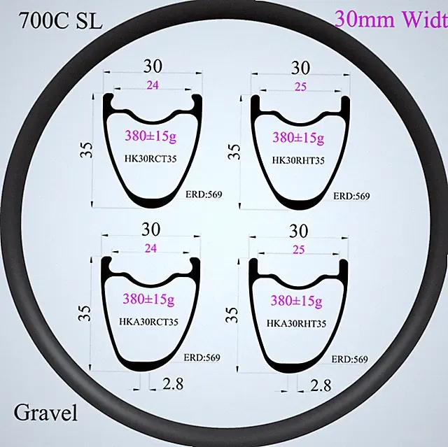 700C SL Gravel Road Bike Carbon Rims 30mm Width 35mm Depth Tubeless Hookless