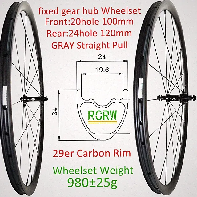700C Straight Pull Fixed Gear Carbon Bike Wheelset 24mm Depth 20-24 Holes Wheels