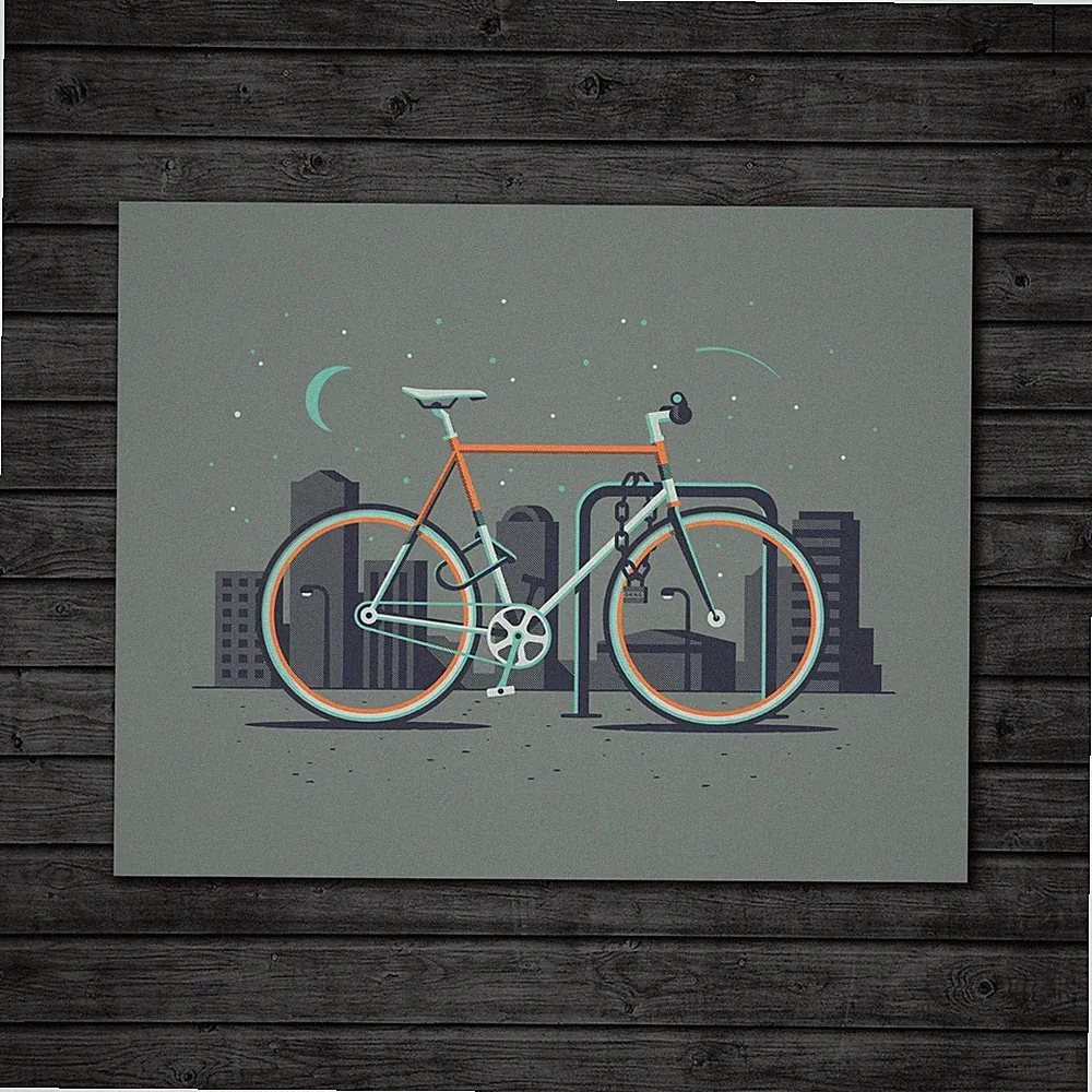 DKNG Downtown (20"x16" Fixie/Fixed Gear Bike/Bicycle, Silkscreen Print/Poster)
