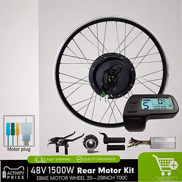Mountain E-Bike Conversion Kit 48V 1500W Brushless Gearless Rear Hub Motor Wheel