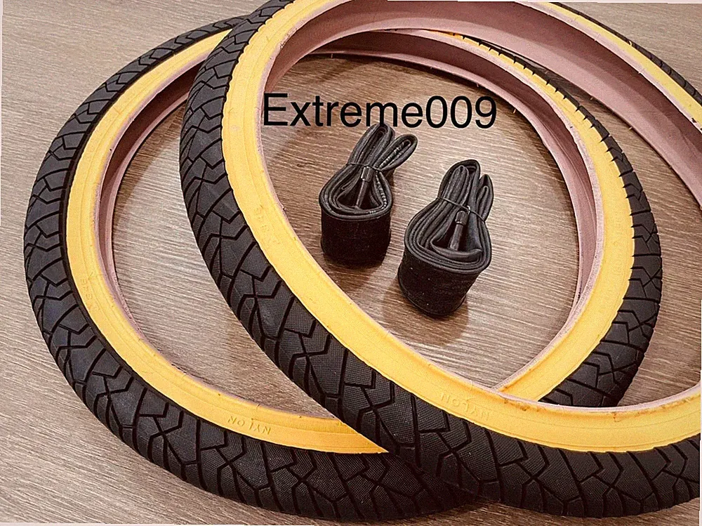 New PAIR of 20" BMX Bicycle Slick Black Gum Wall Street Tires & Tubes 20X1.95