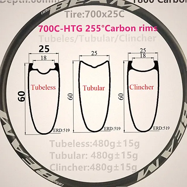 Ultralight 700C Carbon Road Bike Rims Clincher Tubeless Tubular 16-36 Holes